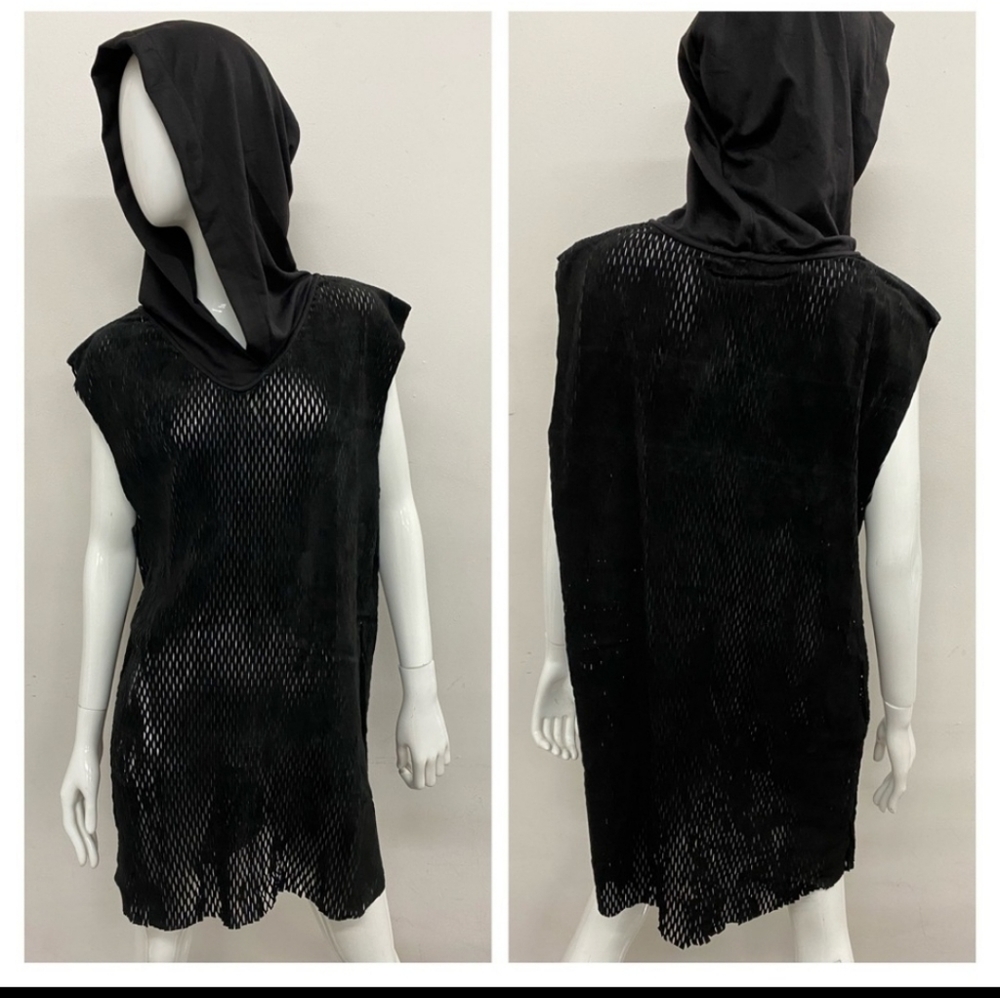 Widow leather hooded cut out tunic